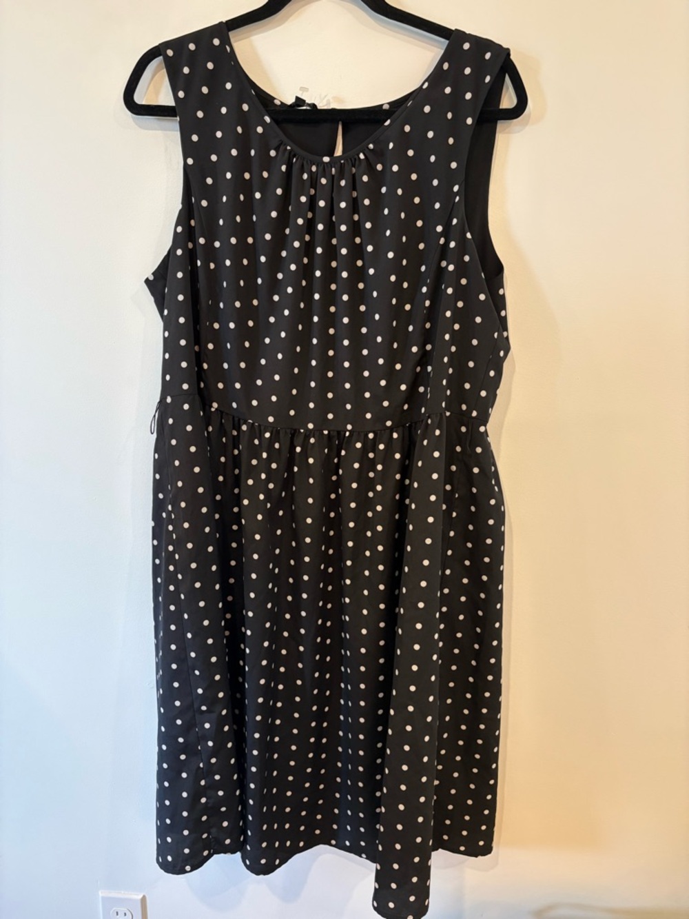 Talbots Black Sleeveless Polka Dot Midi Dress